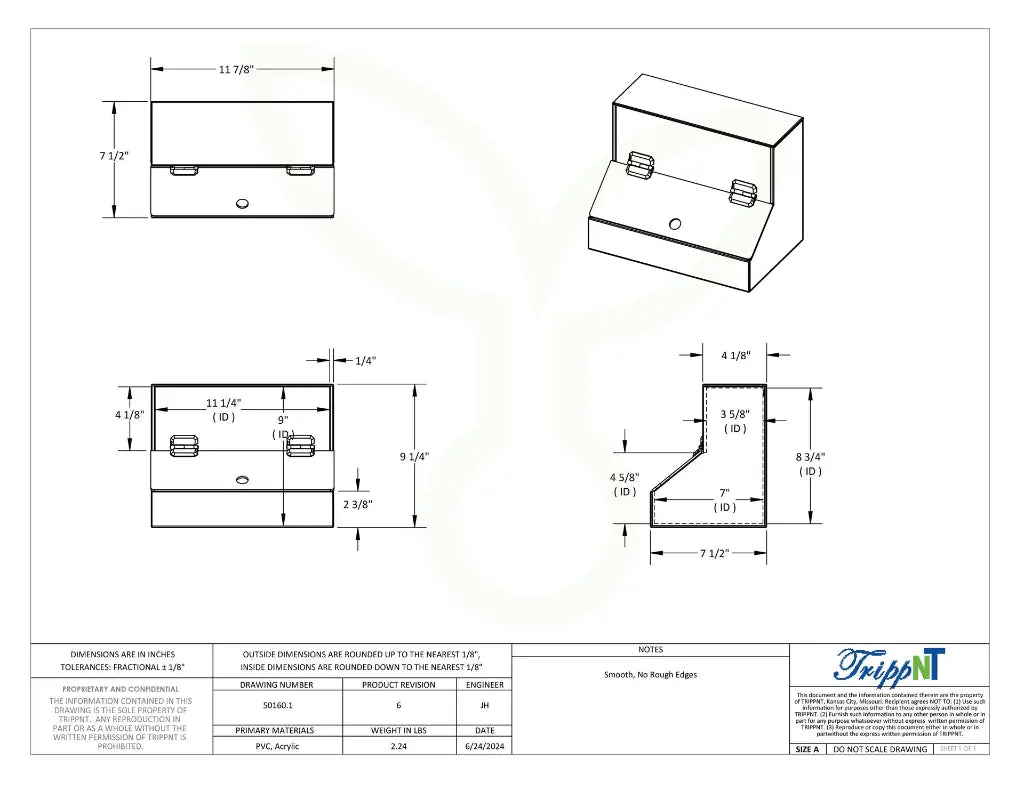 TrippNT 50160 Medium Dispensing Bin - Engineering Drawing Rev 6 with Full Dimensions
