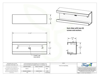 TrippNT 50175 — engineering drawing with dimensional callouts (15.25 x 5.375 x 4.125 inches WHD)