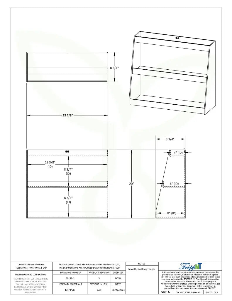 TrippNT 50179 — engineering drawing with dimensional callouts (23.875 x 20 x 8.75 inches WHD)