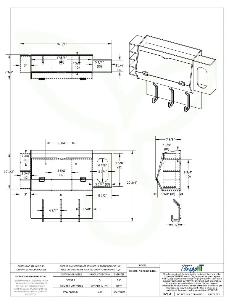 TrippNT 50193 Lab Entry Changing Station - Engineering Drawing Rev 5 with Full Dimensions