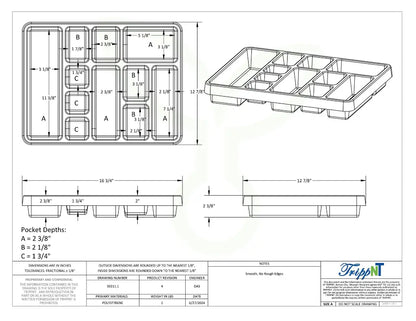 TrippNT 50211 11 Compartment Drawer Organizer - Engineering Drawing Rev 4 with Dimensions