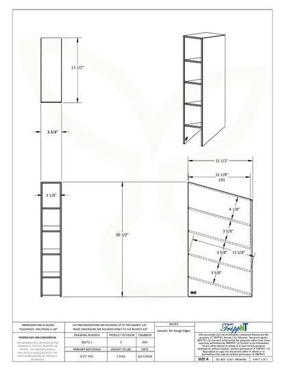 TrippNT 50272 — engineering drawing with dimensional callouts (3.75 x 20.5 x 11.5 inches WHD)