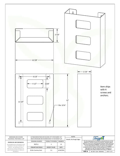 TrippNT 50276 — engineering drawing with dimensional callouts (10.875 x 15 x 3.875 inches WHD)