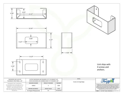 TrippNT 50304 Single Plain Glove Box Dispenser - Engineering Drawing Rev 4 with Dimensions