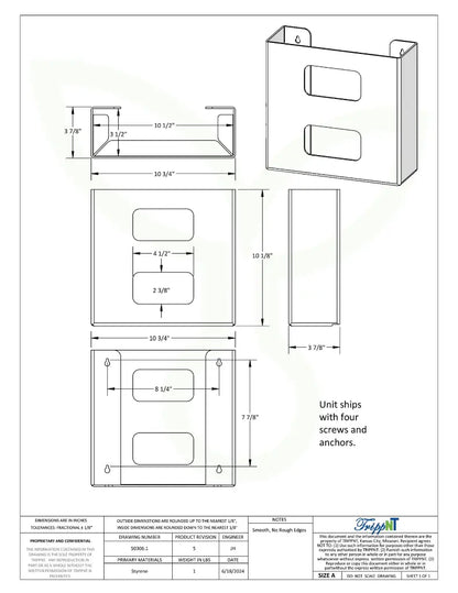 TrippNT 50306 Double Plain Glove Box Dispenser Engineering Drawing Dimensions