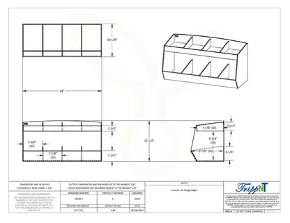 TrippNT 50339 Lab Storage Bin 8 Compartments - Engineering Drawing Rev 6 with Dimensions