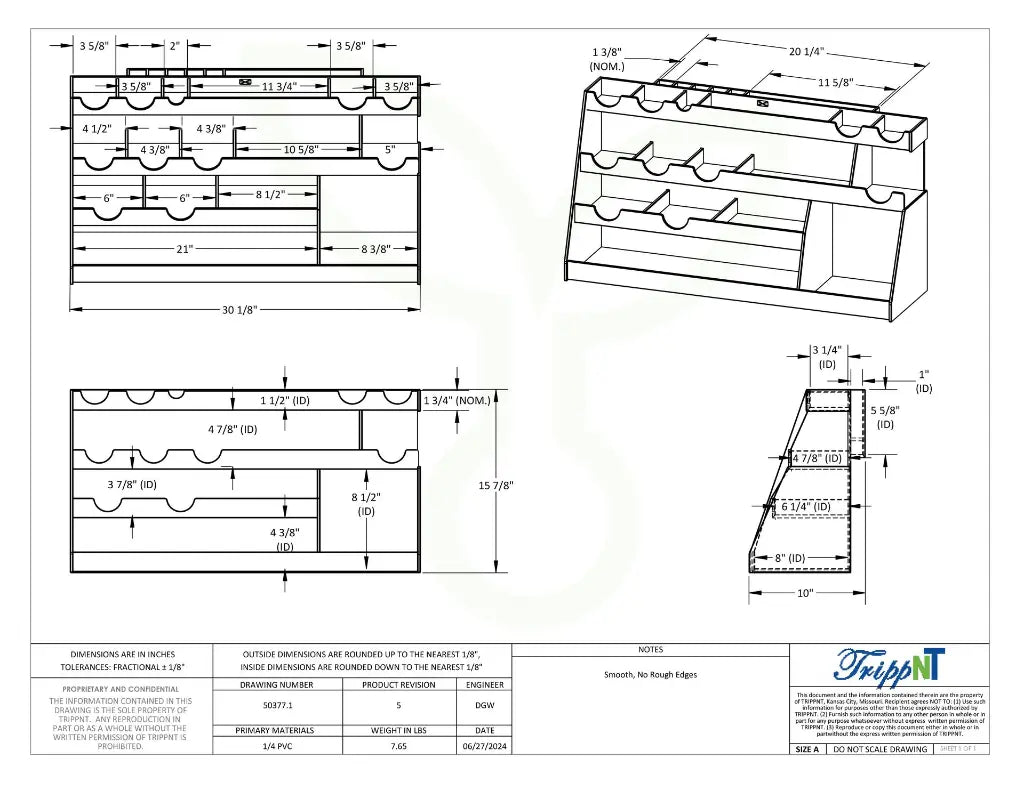 TrippNT 50377 Extra Large Benchtop Workstation - Engineering Drawing Rev 5 with Full Dimensions