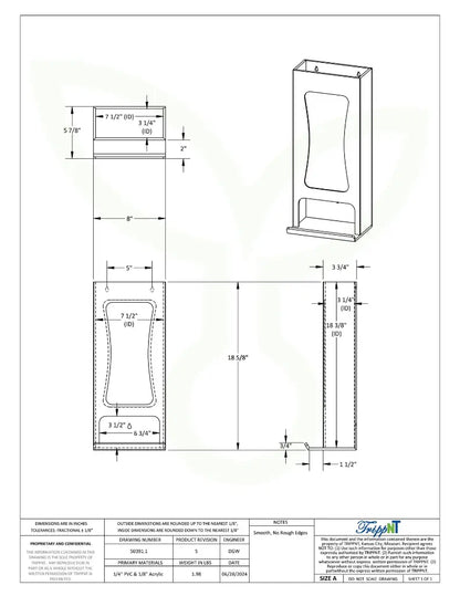 TrippNT 50391 — engineering drawing with dimensional callouts (8 x 18.625 x 5.875 inches WHD)