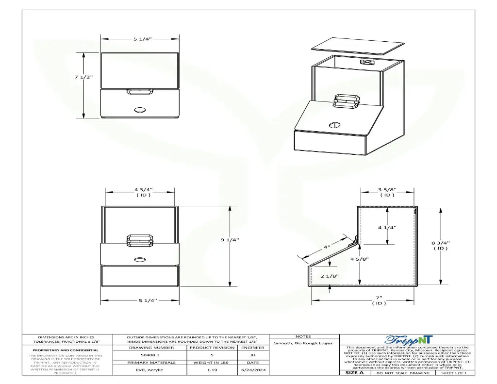 TrippNT 50408 Small Dispensing Bin - Engineering Drawing Rev 5 with Full Dimensions