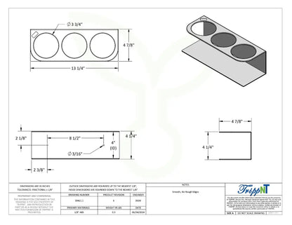 TrippNT 50411 — engineering drawing with dimensional callouts (13.25 x 4.25 x 4.875 inches WHD)