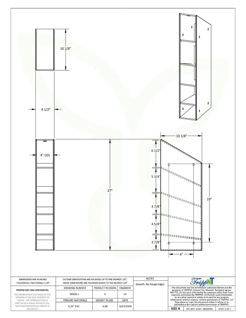 TrippNT 50428 Pipette Storage Bin 5 Compartment - Engineering Drawing Rev 6