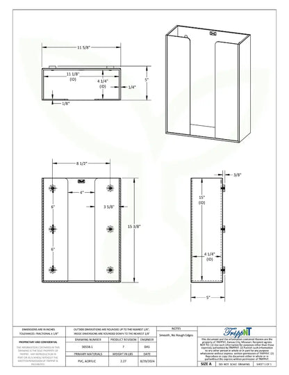 TrippNT 50558 — engineering drawing with dimensional callouts (11.625 x 15.375 x 5 inches WHD)