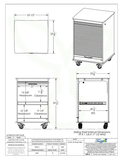 TrippNT 50591 Maui Lab Island Cart - Engineering Drawing Rev 16 with Full Dimensions