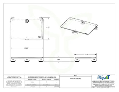 TrippNT 50600 — engineering drawing with dimensional callouts (12.25 x 1.75 x 8.25 inches WHD) and leg positions