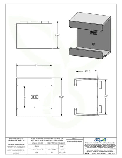 TrippNT 50653 Small Kimwipe Holder Magnet Mount - Engineering Drawing Rev 9