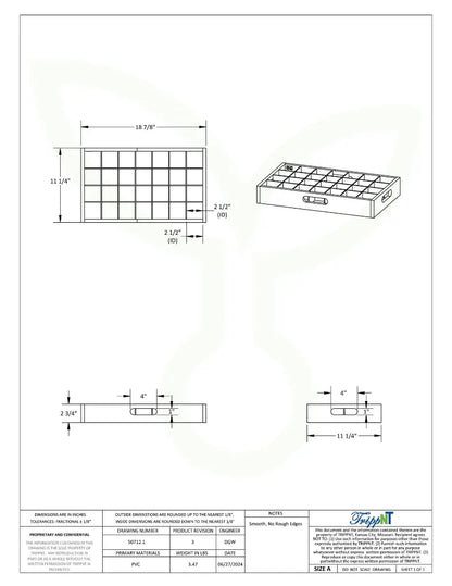 TrippNT 50712 Adjustable Bottle Rack - Engineering Drawing Rev 3 with Full Dimensions