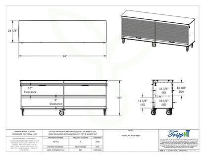 TrippNT 50734 — engineering drawing with dimensional callouts (94 x 38 x 23.875 inches WHD)