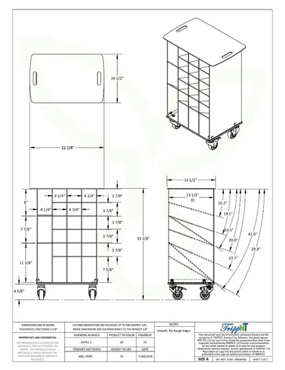 TrippNT 50741 — engineering drawing with dimensional callouts (22.125 x 33.125 x 14.5 inches WHD)
