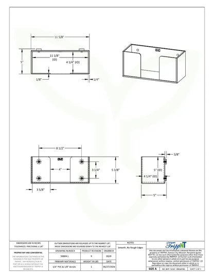 TrippNT 50804 Single Glove Box Holder Clear Front Engineering Drawing Dimensions
