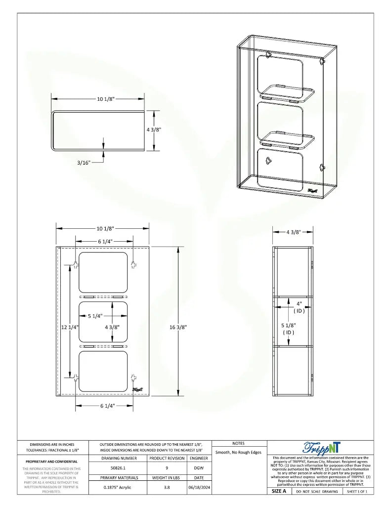 TrippNT 50826 Triple Side Loading Glove Box Holder - Engineering Drawing Rev 9