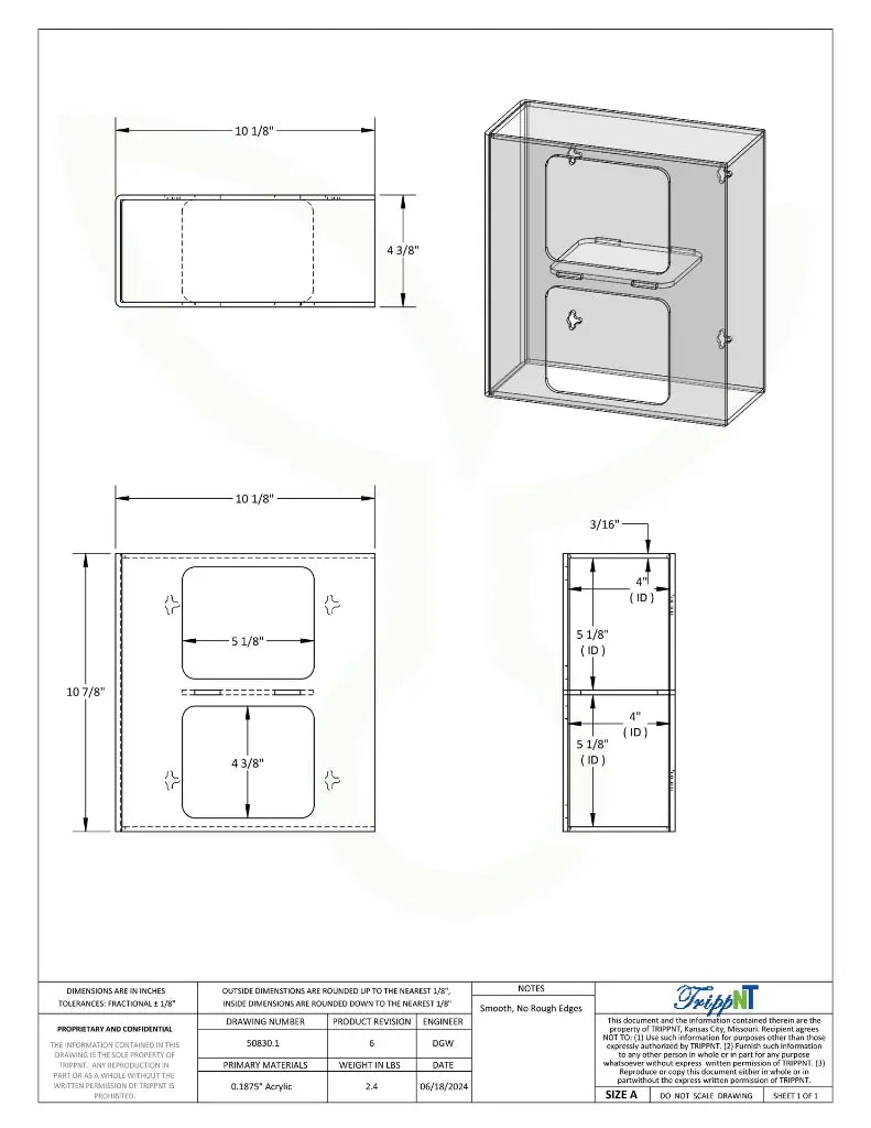 TrippNT 50830 Double Side Loading Glove Box Holder Engineering Drawing Dimensions
