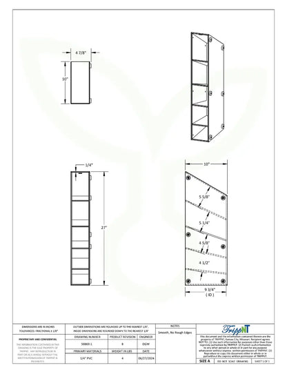 TrippNT 50869 Pipette Bin 5 Compartment Magnet Mount Engineering Drawing Dimensions