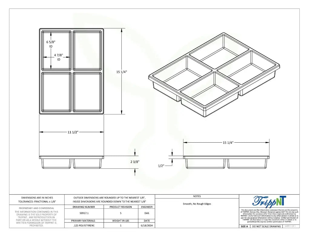 TrippNT 50917 4 Compartment Core Cart Organizer - Engineering Drawing Rev 5 with Dimensions