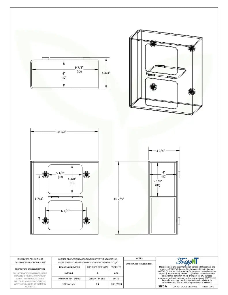 TrippNT 50951 — engineering drawing with dimensional callouts (10.125 x 10.875 x 4.625 inches WHD)