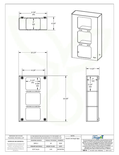 TrippNT 50952 — engineering drawing with dimensional callouts (10.25 x 16.375 x 4.625 inches WHD)