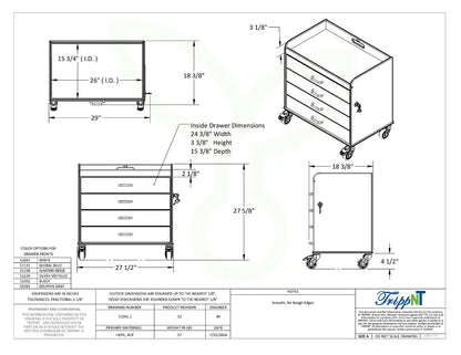 TrippNT 51139 Extra Wide Compact Cart Metallic Silver Drawers Engineering Drawing