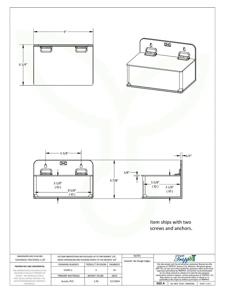 TrippNT 51042 Small Lab Box with Lid Engineering Drawing Dimensions