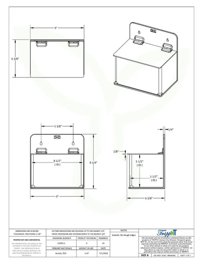 TrippNT 51043 Large Lab Box with Lid Engineering Drawing Dimensions