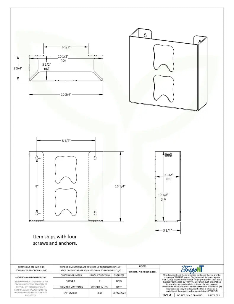 TrippNT 51054 Double Tooth Glove Box Dispenser - Engineering Drawing Rev 2