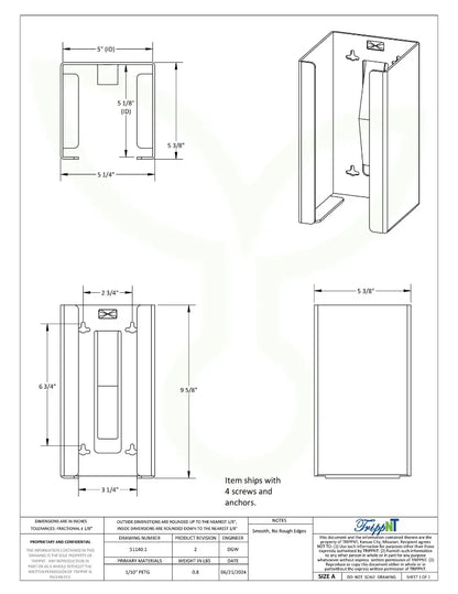 TrippNT 51140 — engineering drawing with dimensional callouts (5.25 x 9.625 x 5.375 inches WHD)