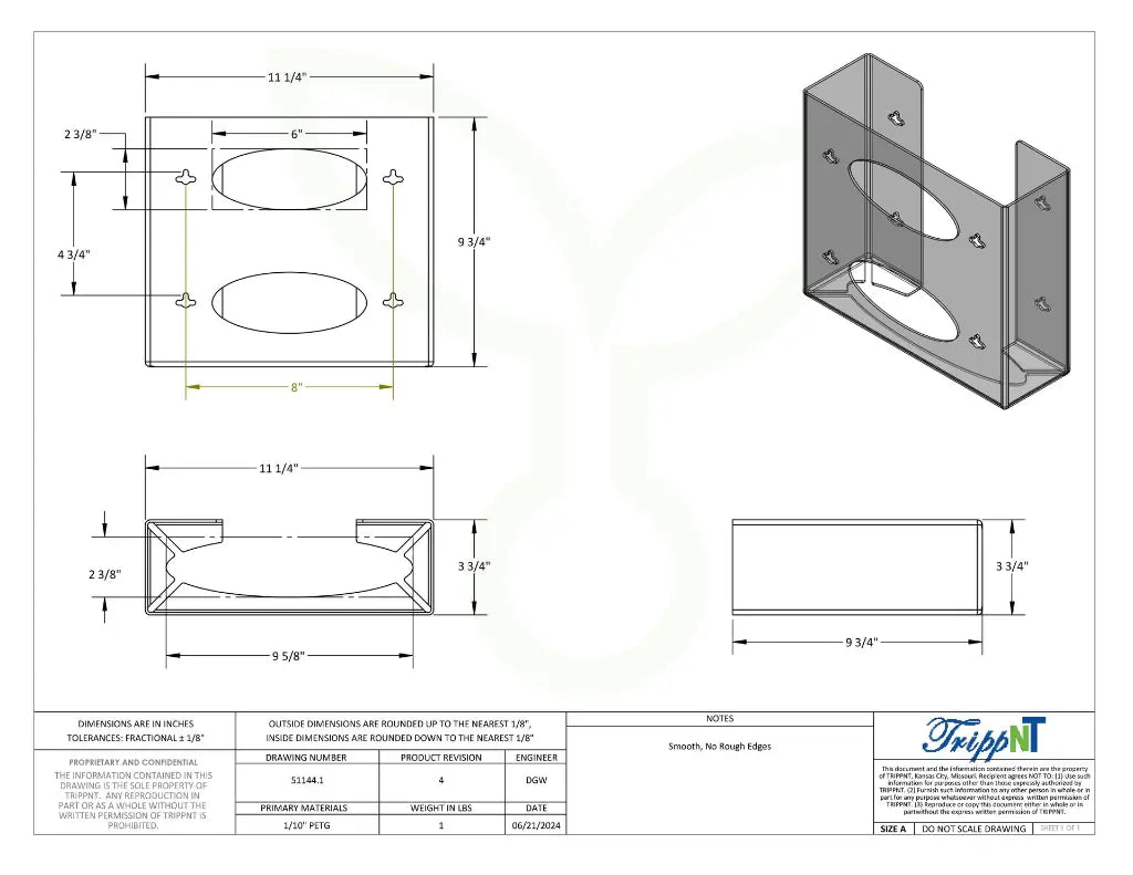 TrippNT 51144 Double 2 Sided Glove Box Dispenser Engineering Drawing Dimensions