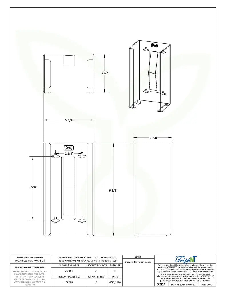 TrippNT 51234 — engineering drawing (5.25 x 9.625 x 3.875 inches WHD)
