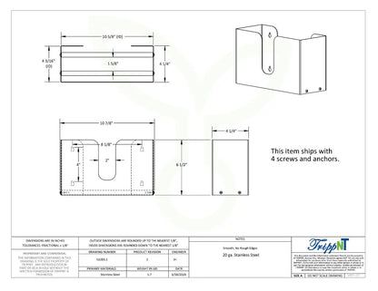 TrippNT 51283 Stainless Steel Dual Dispensing Paper Towel Holder Engineering Drawing Dimensions