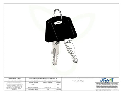 TrippNT 51645 D20 Cart Keys - Key Drawing Rev 0 Showing D20 Key Profile and Dimensions