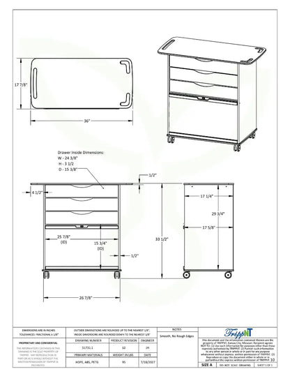 TrippNT 51731 MRI Extra Wide Core Cart - Engineering Drawing Rev 12 with Full Dimensions