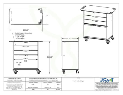 TrippNT 51801 Extra Wide Core Cart Engineering Drawing Dimensions