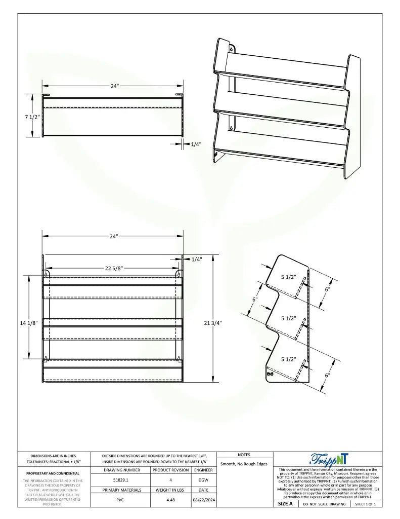TrippNT 51829 Suture Shelf - Engineering Drawing Rev 4 with Full Dimensions