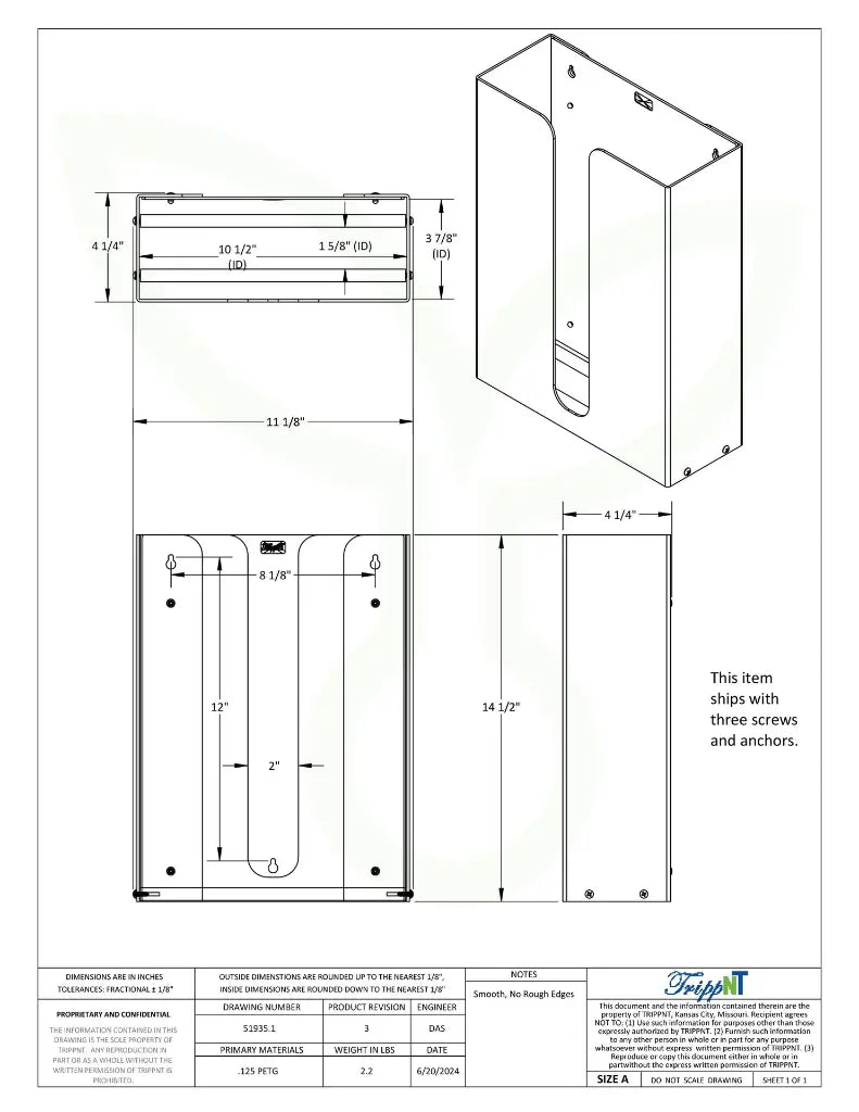 TrippNT Clear Dual Dispensing Paper Towel Holder Series - Engineering Drawing with Dimensions