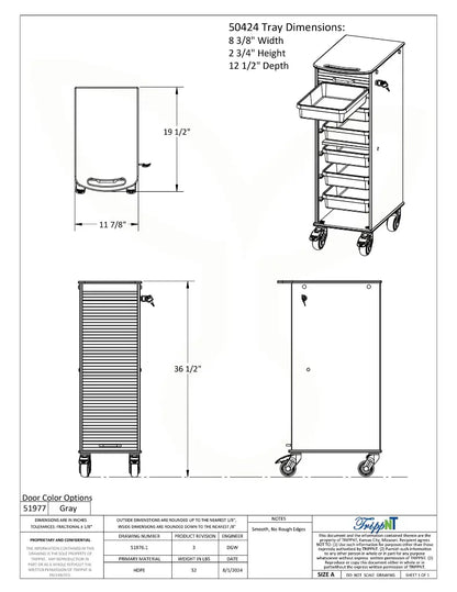 TrippNT 51976 Narrow Locking Cart - Engineering Drawing Rev 3 with Full Dimensions