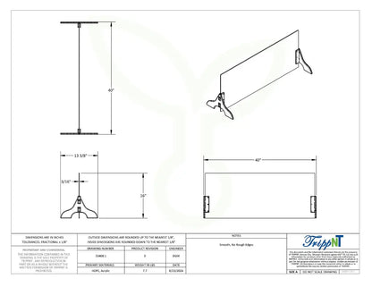 TrippNT 53408 Free Standing Biohazard Shield - Engineering Drawing Rev 0 with Full Dimensions
