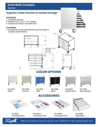 TrippNT 51138 Extra Wide Compact Cart Almond Beige Drawers Multi-Angle View