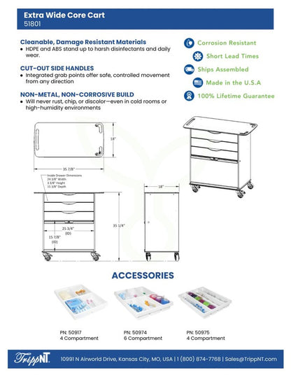 TrippNT 51801 Extra Wide Core Cart Healthcare Setting Multi-Angle View