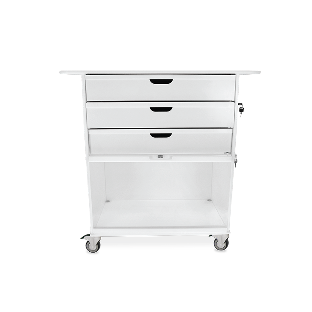 TrippNT 51801 Extra Wide Core Cart Angle View Drawers Bulk Storage Sliding Door