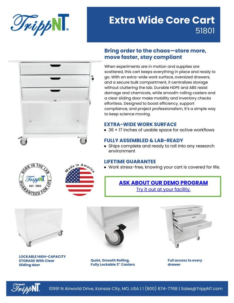 TrippNT 51801 Extra Wide Core Cart White Laboratory Environment Lifestyle Shot
