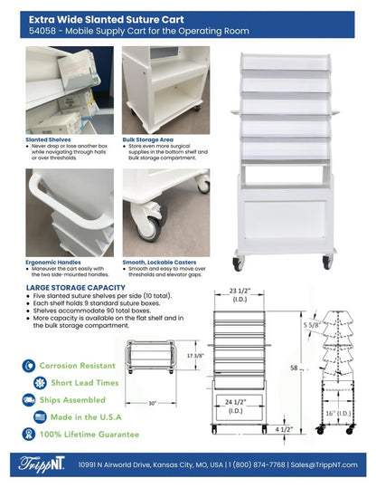 TrippNT 54058 — comparison view showing Extra Wide 54058 alongside narrow suture cart formats
