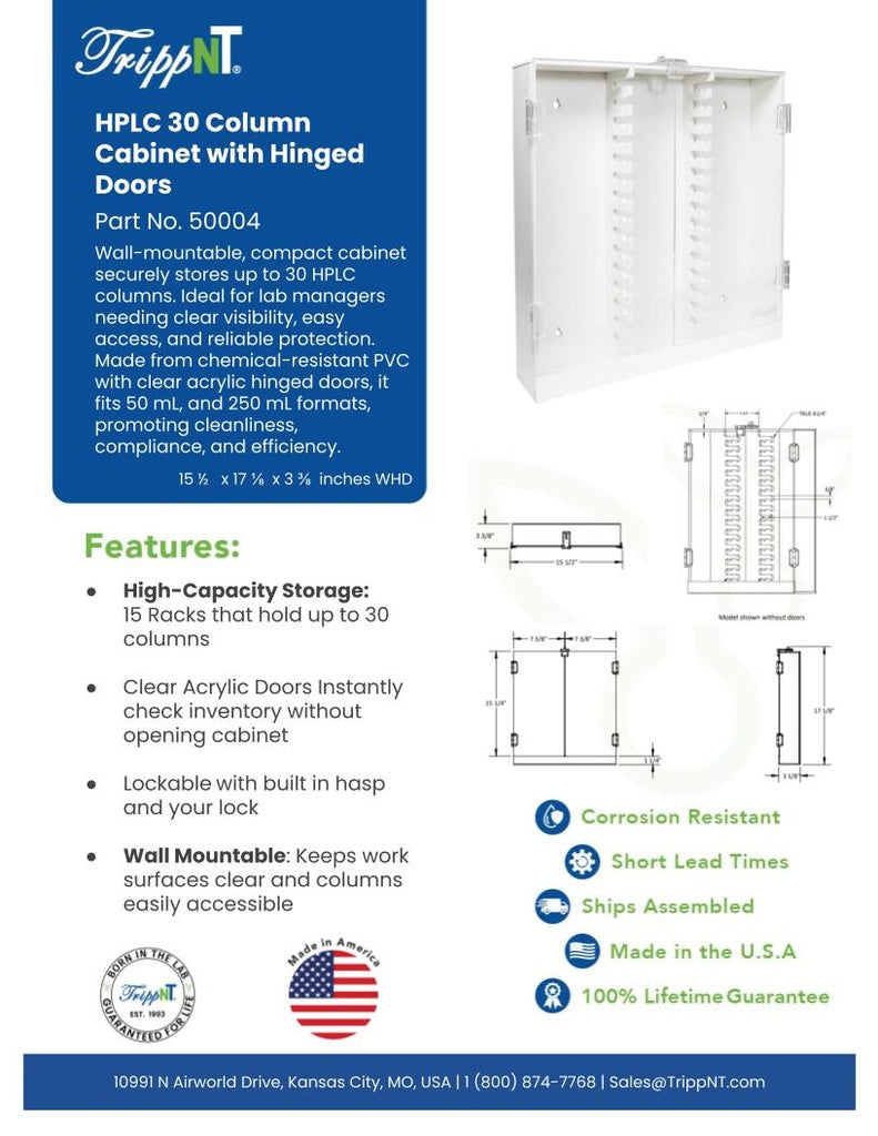 TrippNT HPLC 30-Column Storage Cabinet | Lockable PVC Wall-Mount 50004